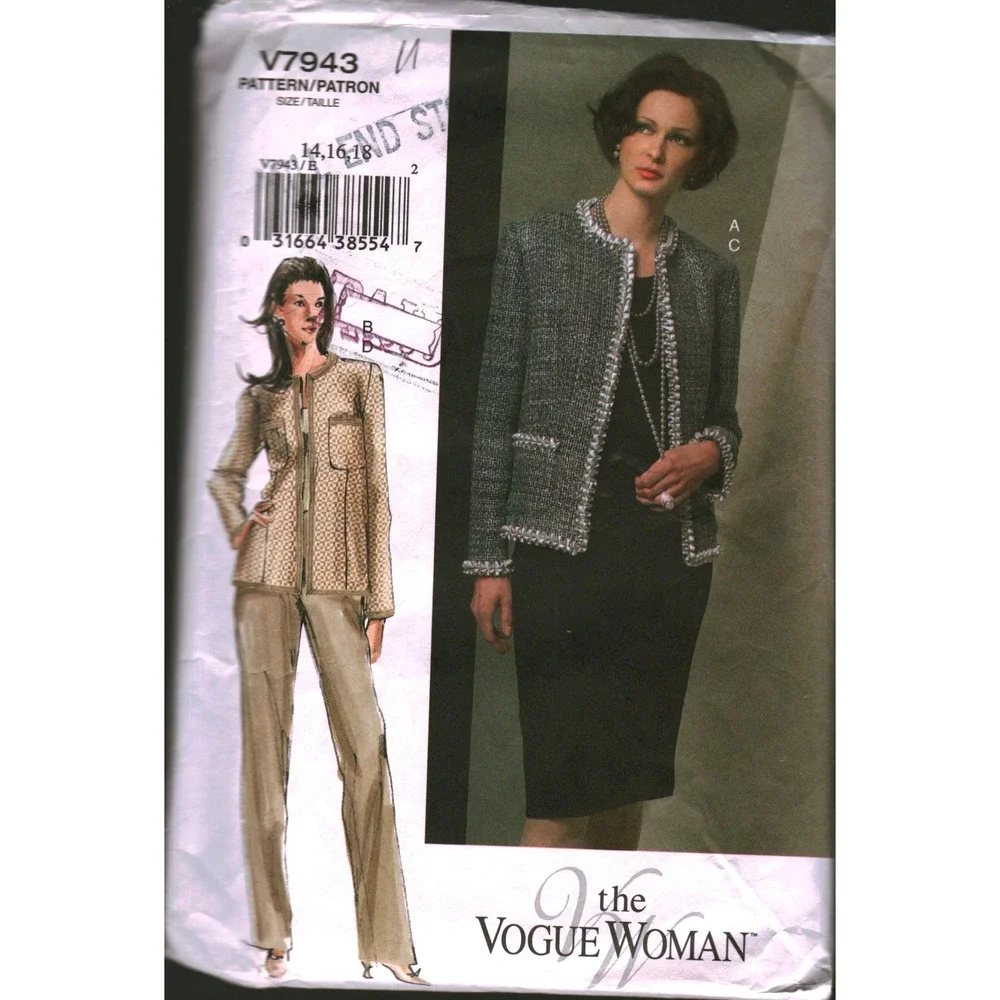Vogue V7943 Misses Jacket Skirt Pants Sewing Pattern Size 14 16 18 Easy cut